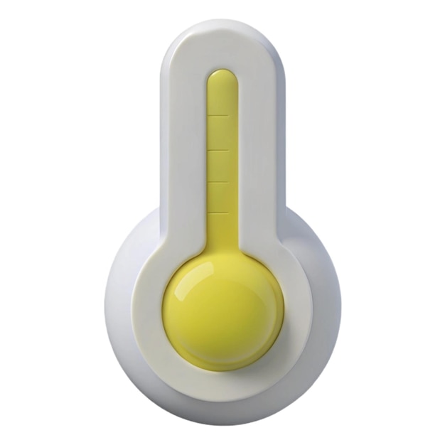 a yellow temperature temperature with thermometer showing the temperature of degrees celsius