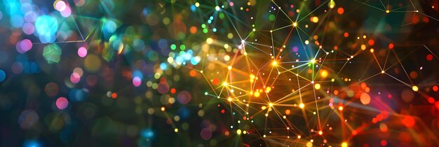 Abstract 3D Digital Network Background with Colorful Lights