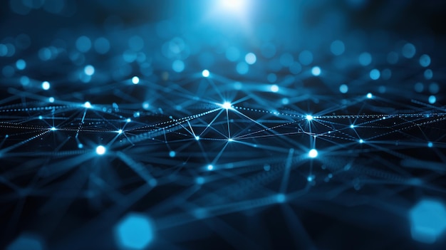Abstract 3D Network Connection with Glowing Nodes