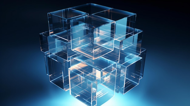 Abstract 3D render geometric design of a blue cube