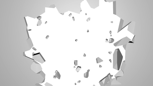 abstract 3d render of cracked wall destruction explosion broken white wall with hole computer generated backdrop