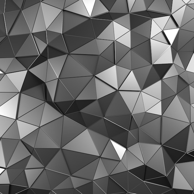 Abstract 3d rendering of metal surface. Background with futuristic low poly wall.