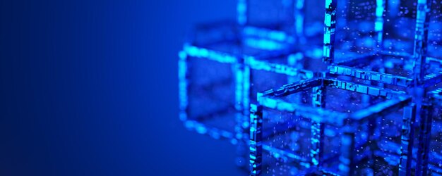 Abstract background from blocks Big data Blockchain technology Network structure background Artificial Intelligence Machine learning Data background Wide banner 3d render