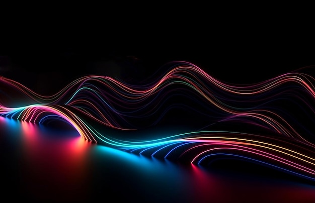 abstract background of colorful neon wavy line glowing in the dark