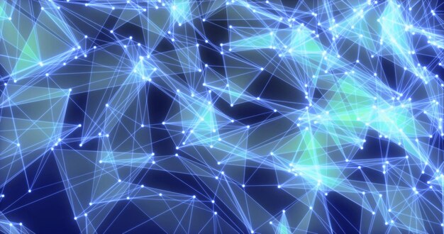 Abstract background of shiny blue glass triangles with lines and dots hitech digital triangulation