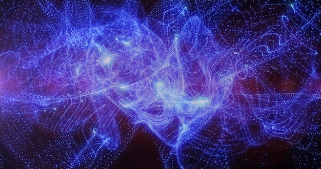 Abstract background of waves of blue futuristic hitech grains of sand waves of dots pixel particles