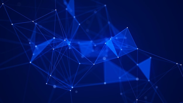 Abstract background with connection dots lines and triangles Digital structure on blue background 3D rendering