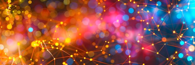 Abstract Background with Orange and Blue Lights and Connected Lines