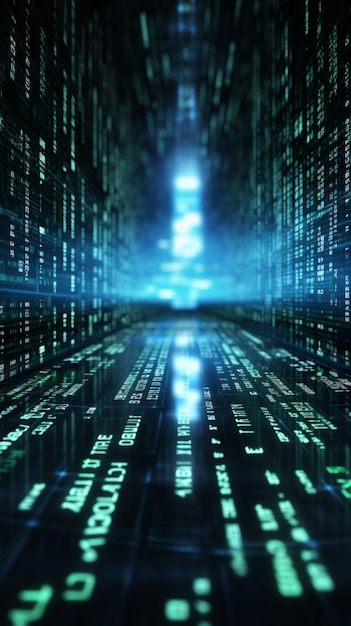 Abstract binary code 3D rendering creating a dynamic digital server Vertical Mobile Wallpaper