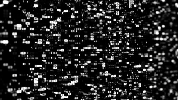 Abstract black and white background with the data in many rows of changing numbers seamless loop