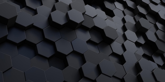 Abstract black polygonal background 3d rendering Displaced hexagonal pattern Futuristic concept