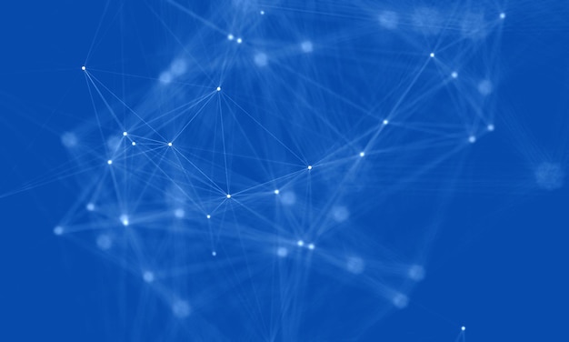 Abstract blue and white digital background with connected cybernetic particles