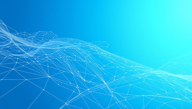 Abstract blue and white geometric background with connected lines and points