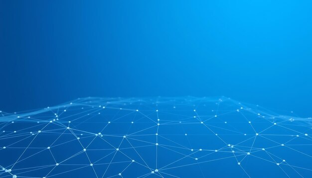 Abstract blue background with a network of white lines and dots