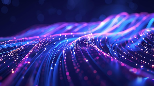 abstract blue background with glowing lines and waves