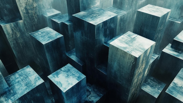 abstract blue cubic metropolis a digital 3d render of a futuristic cityscape