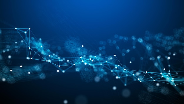 abstract blue digital background visualization of big data network connection worldwide connection to the internet scientific background with lines and dots 3d rendering