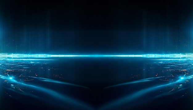 Abstract blue futuristic background data center data transfer rays and lines blue neon Reflection of light in space Dark futuristic empty scene 3D illustration