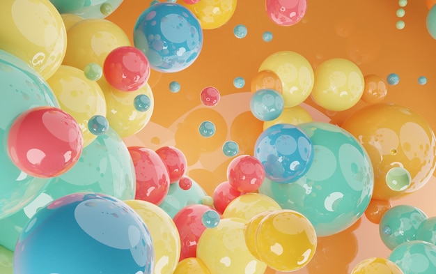 Abstract colorful 3d art background with multiple colors Glossy floating liquid blobs soap bubbles metaballs Abstract composition with colorful balls in different sizes Copy space concept