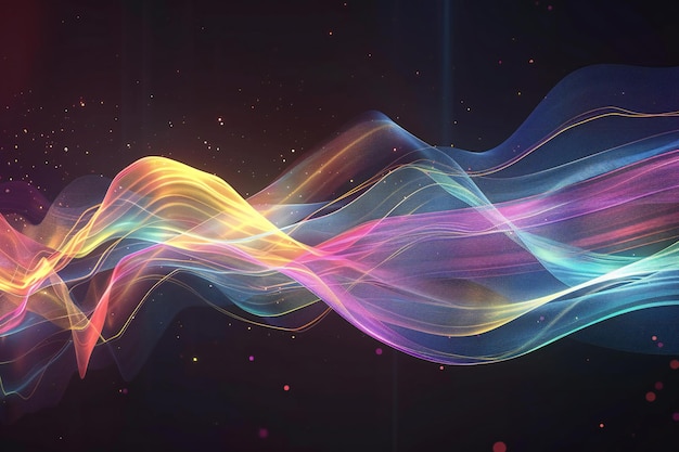 Abstract colorful lines on a dark background with bokeh effect
