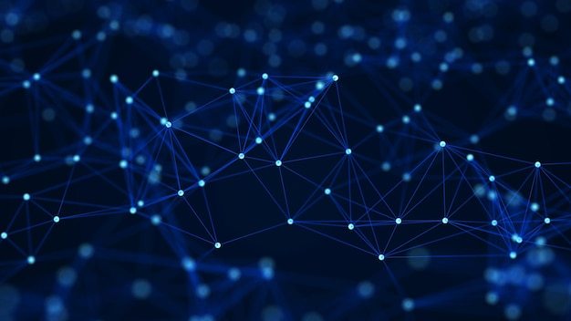 abstract composition with connecting dots and lines blue background plexus effect