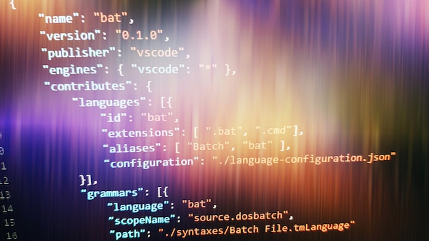 Abstract computer script code. Programming code screen of software developer. Software Programming Work Time.