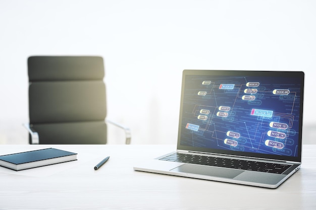 Abstract creative coding concept on modern laptop screen 3D Rendering