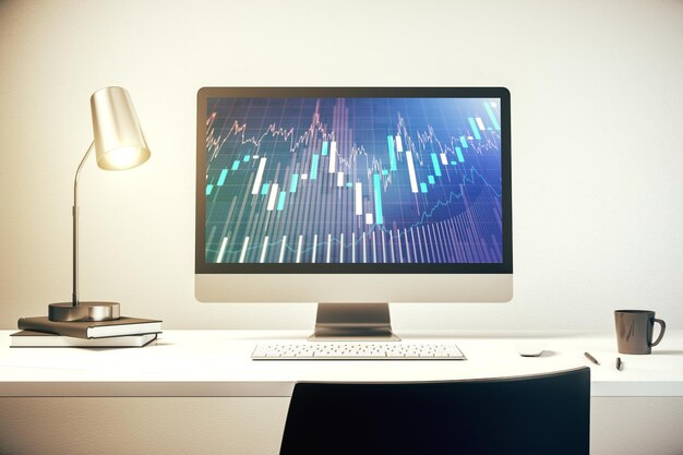 Abstract creative financial diagram on modern computer monitor banking and accounting concept 3D Rendering