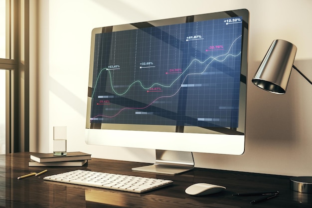 Abstract creative statistics data hologram on modern computer monitor analytics concept