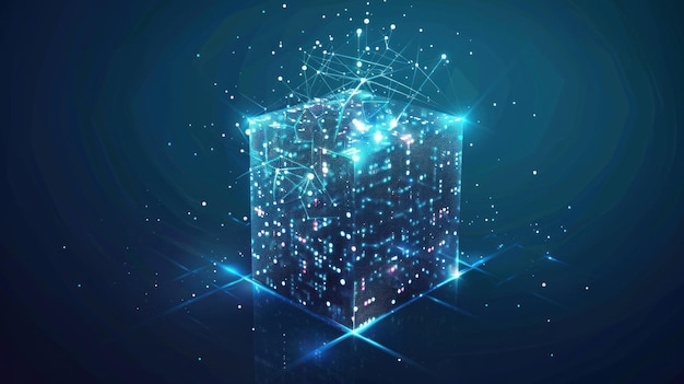 Abstract Cube with Glowing Lights and Network Connections