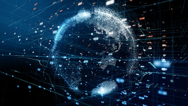 Abstract Digital Globe - 3D rendering of a scientific technology data network.