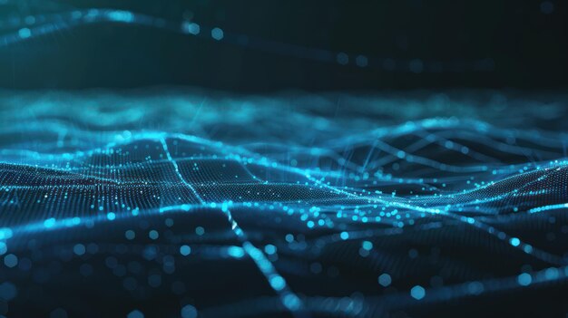 Abstract Digital Landscape with Blue Glowing Particles