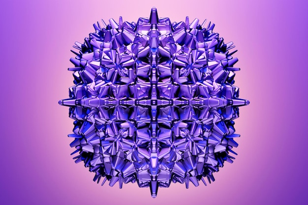 Abstract dynamic purple shape with many faces sides on a purple isolated background 3D illustration and rendering Elegant line background
