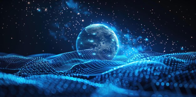 abstract futuristic background with digital lines and spherical object