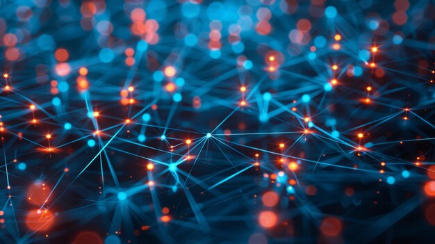 Abstract glowing blue and red neural network Futuristic technology background