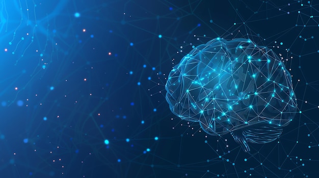 Abstract glowing blue brain with connections neural network concept