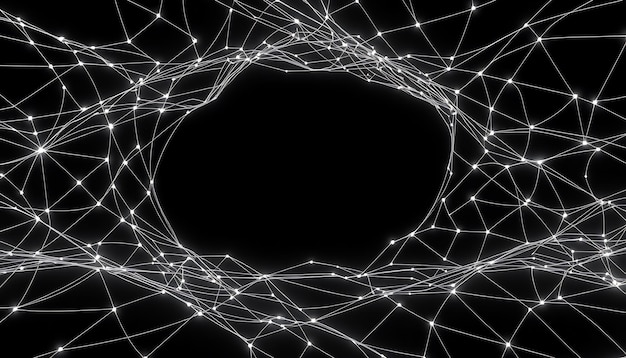 Abstract glowing white lines forming a circle on a black background