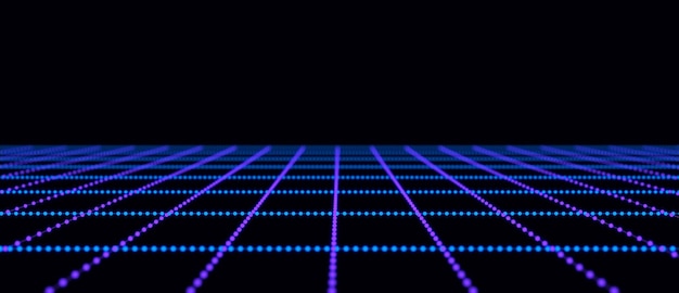 Abstract grid with blue light on black background Science background with moving dots and lines Network connection technology Digital structure with particles 3d rendering