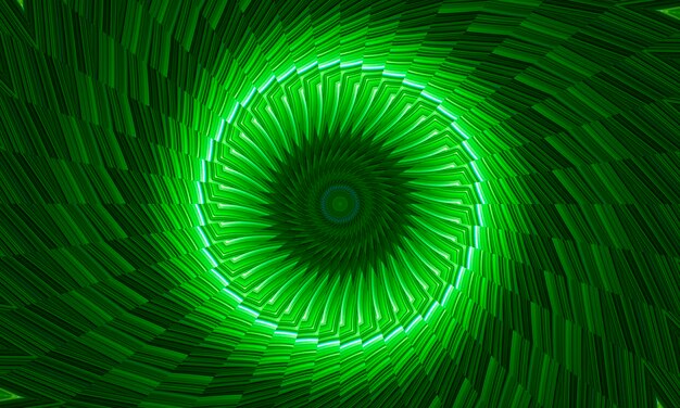 Abstract kaleidoscope background from circles in bright green shades. Digital art image in psychedelic meditative style. Elegant expressive texture with textile effect. Decorative and ecology concept.