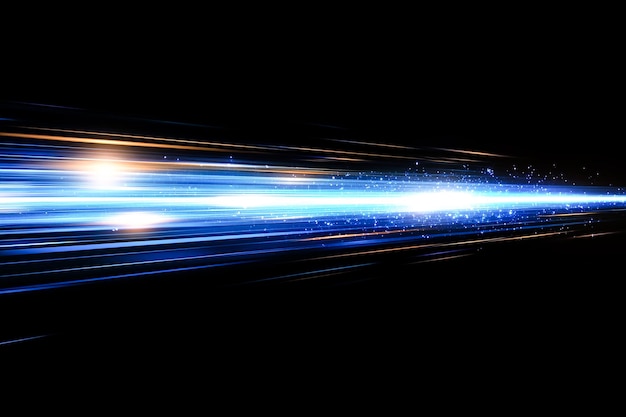 Abstract light speed motion effect blue light trail Bright sparkling Black background