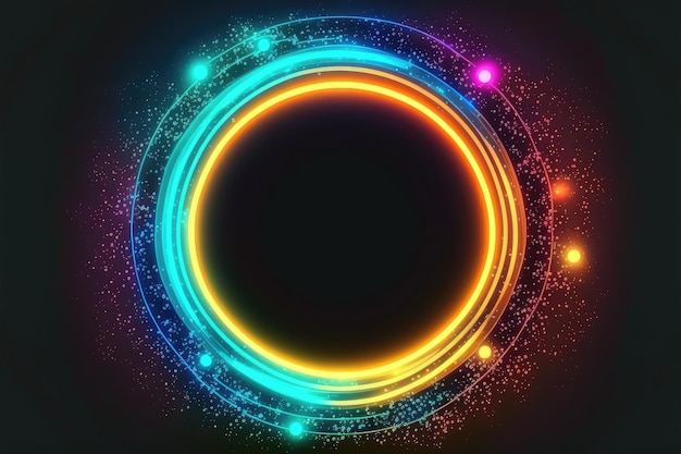 Abstract of neon circle shape isolated on background in colorful spotlight