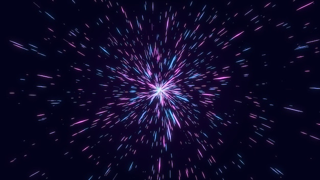 Abstract pink and blue geometric diamond shape star explosion, fantastic glow starburst line beam tunnel, creative geometry digital graphic background