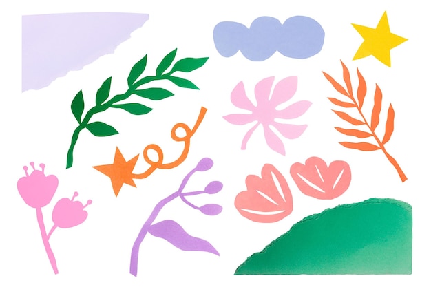 Abstract plant png doodles cute colorful collage elements transparent background