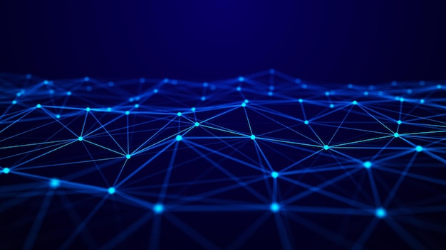Abstract technology science background Network connection structure Wave with connecting dots and lines 3d rendering