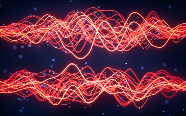 abstract wave gradient curves and particles 3d rendering