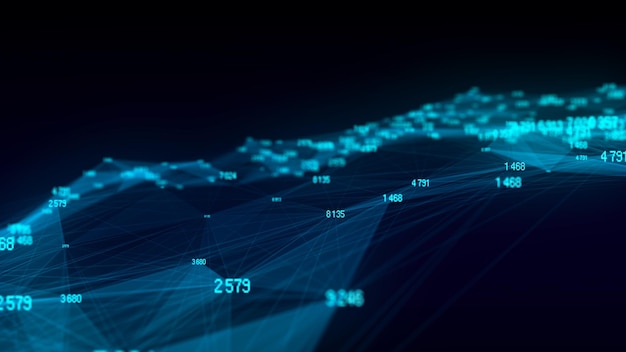 Abstract wave of dots and lines Digital stream binary code blue matrix Blockchain concept and data transfer system Programming coding hacking Network connection 3d rendering