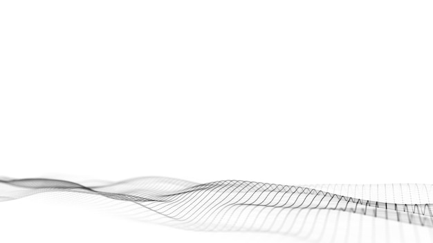 Abstract wave with black points and lines on white background Science background with moving dots Network connection technology Digital structure with particles 3d rendering