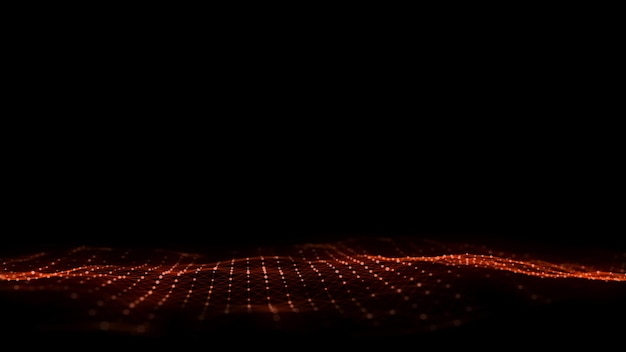 Abstract wave with red light on black background Science background with moving dots Network connection technology Digital structure with particles 3d rendering