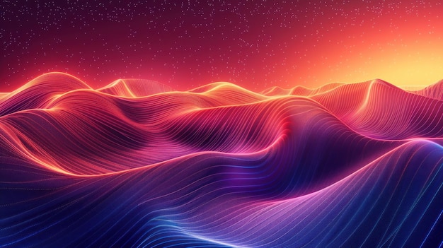 Abstract Wavy Landscape with Glowing Lines