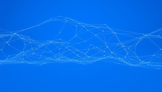 Abstract white lines connecting dots on blue background